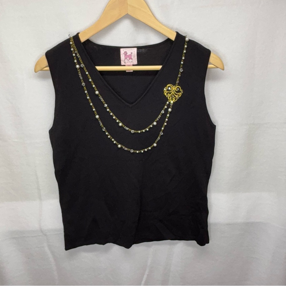 Pink‎ Poodle Women's L Black Sleeveless Top Casual or Dressy. Beautiful Accents.